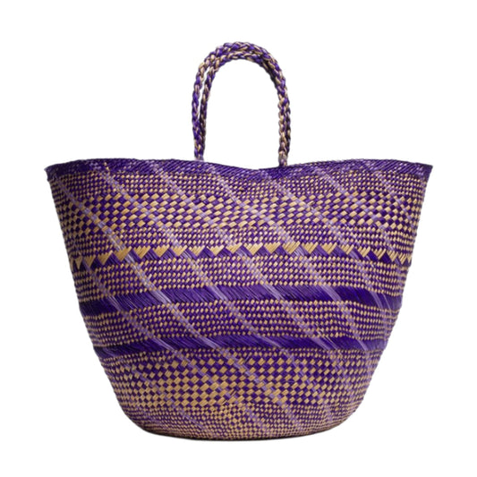 Artisanal Basket in Blue & Burgundy & Natural