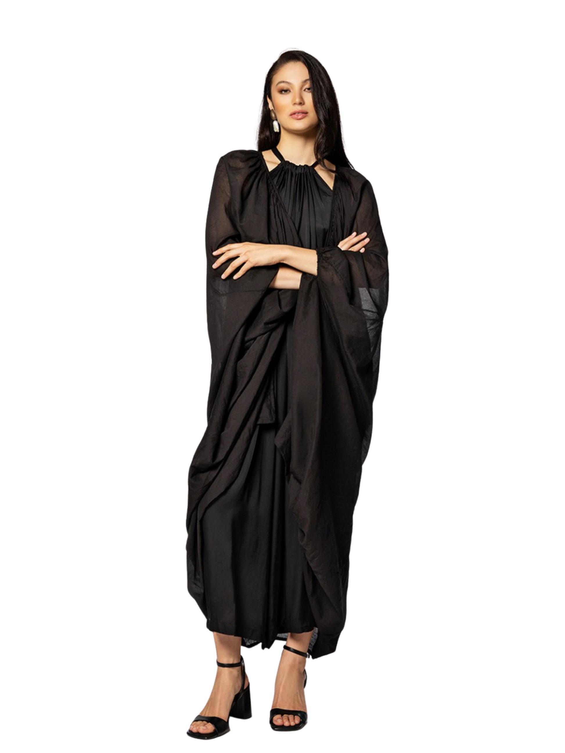 black draped maxi jacket
