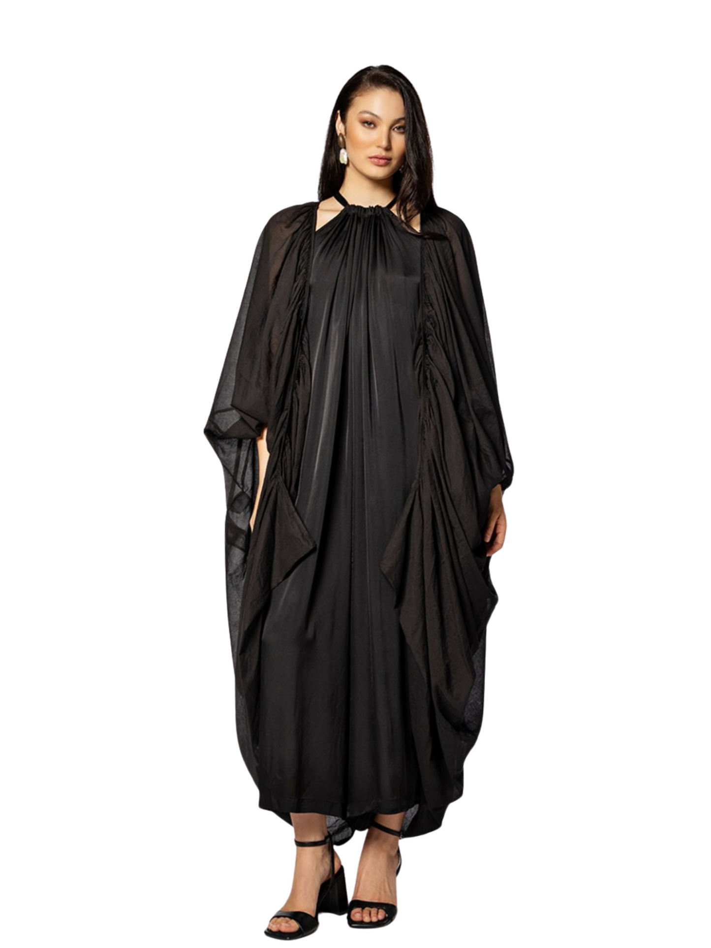 black draped maxi jacket