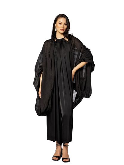 black draped maxi jacket