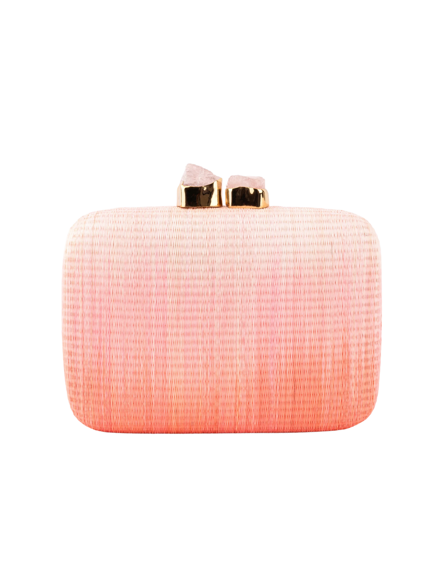 pink ombre buntal fiber clutch with natural stones