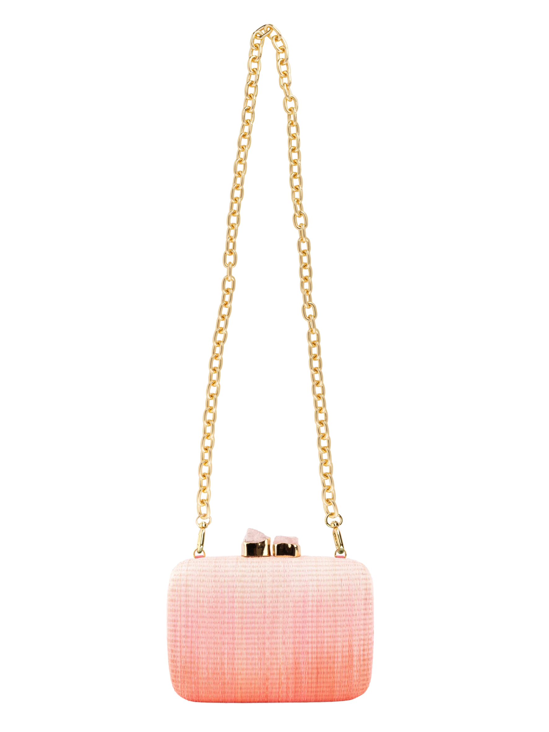 pink ombre buntal fiber clutch with natural stones 