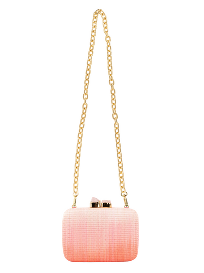 pink ombre buntal fiber clutch with natural stones 