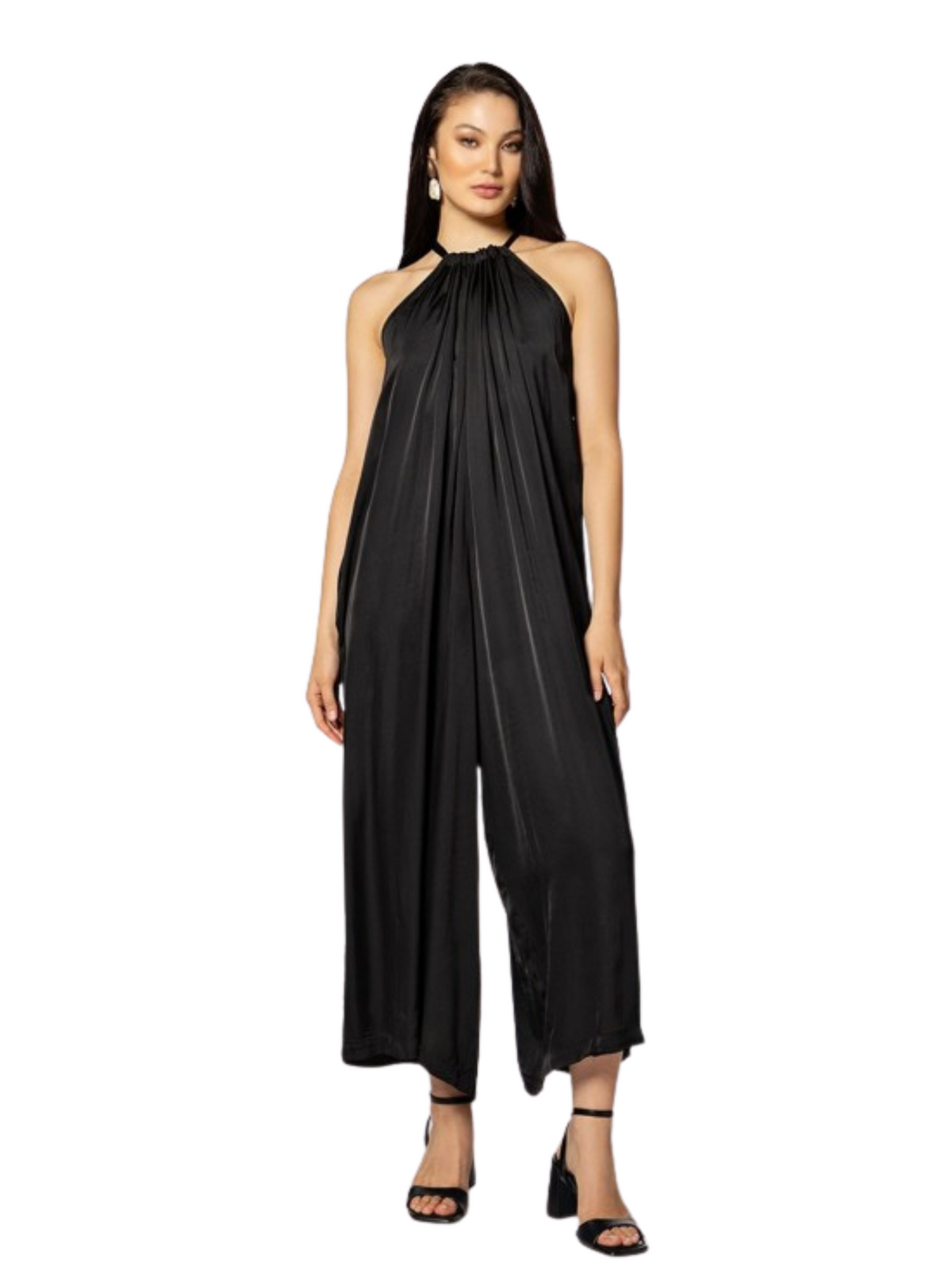 black halter-neck wide-leg jumpsuit 