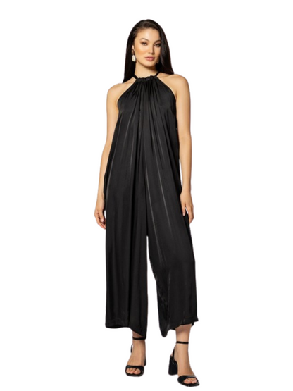 black halter-neck wide-leg jumpsuit 