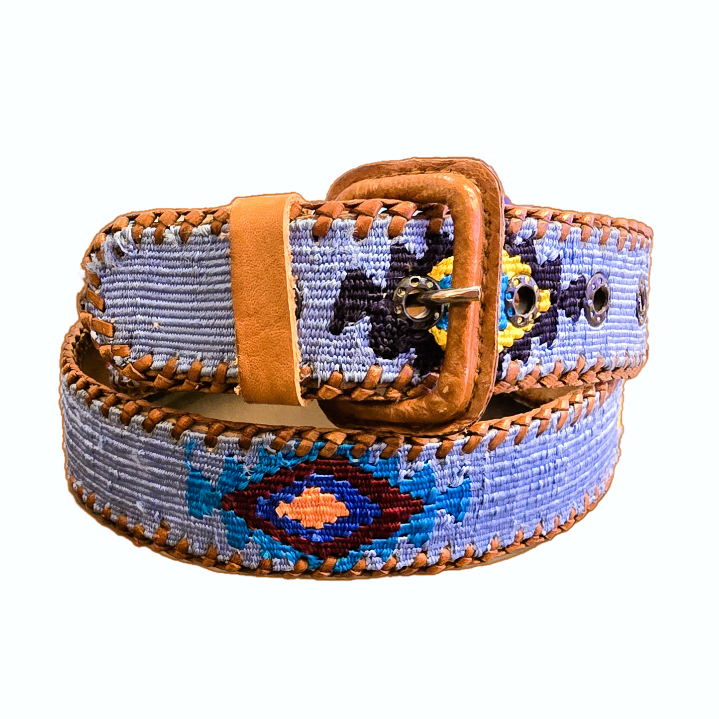 Guatemalan Light Blue Belt Silk Embroidery