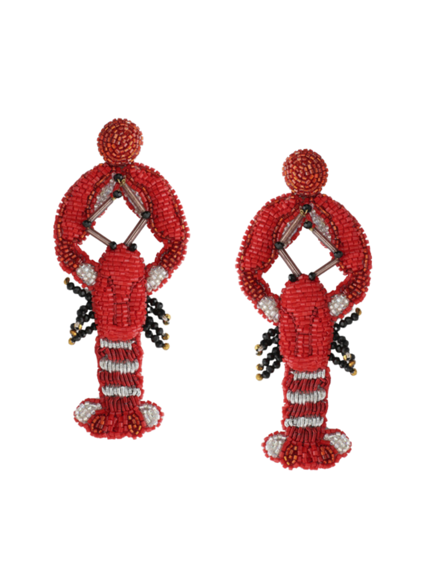 Red beaded lobster earrings 