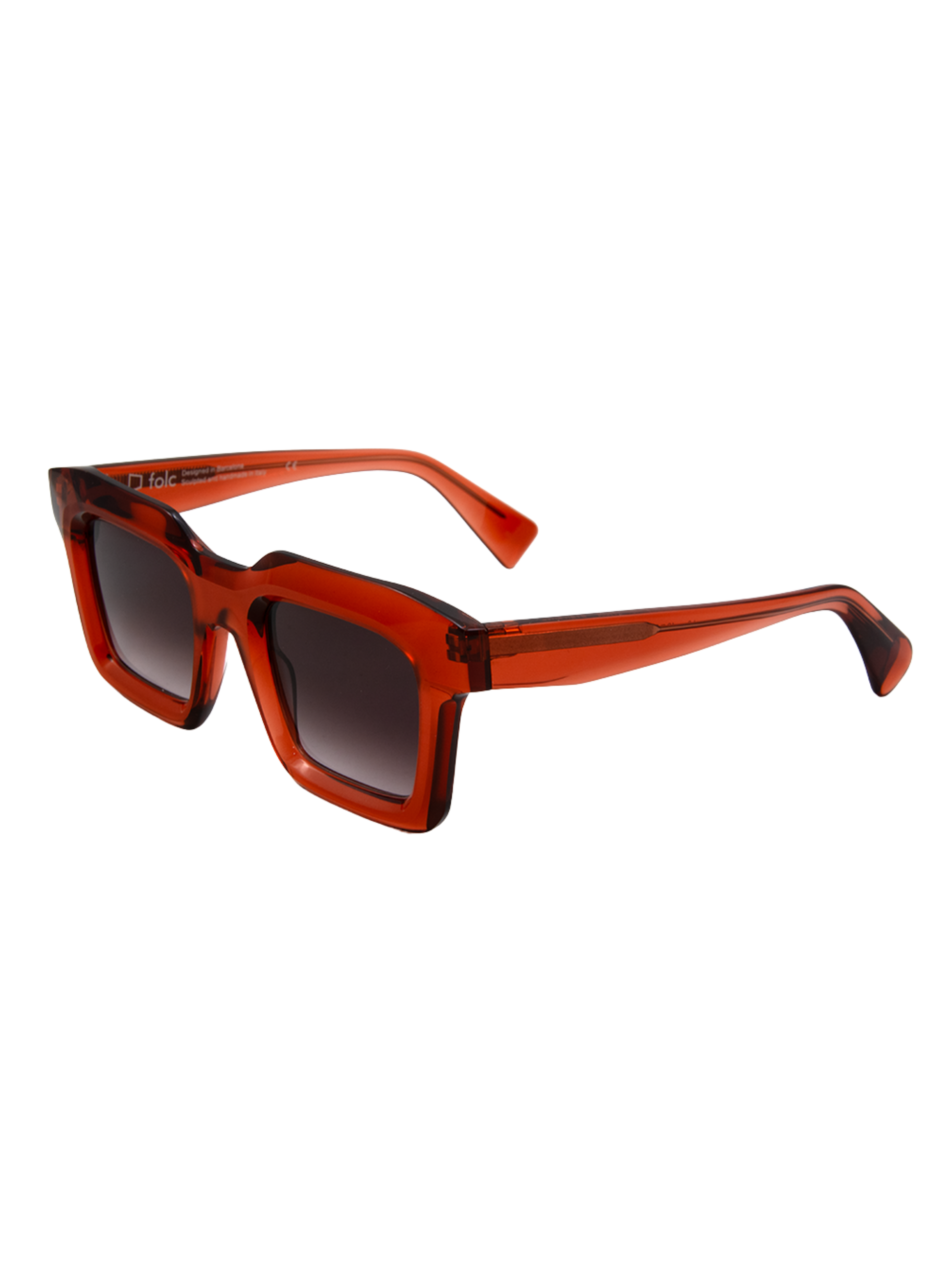 Sunglasses with a transparent brown frame and gradient lenses