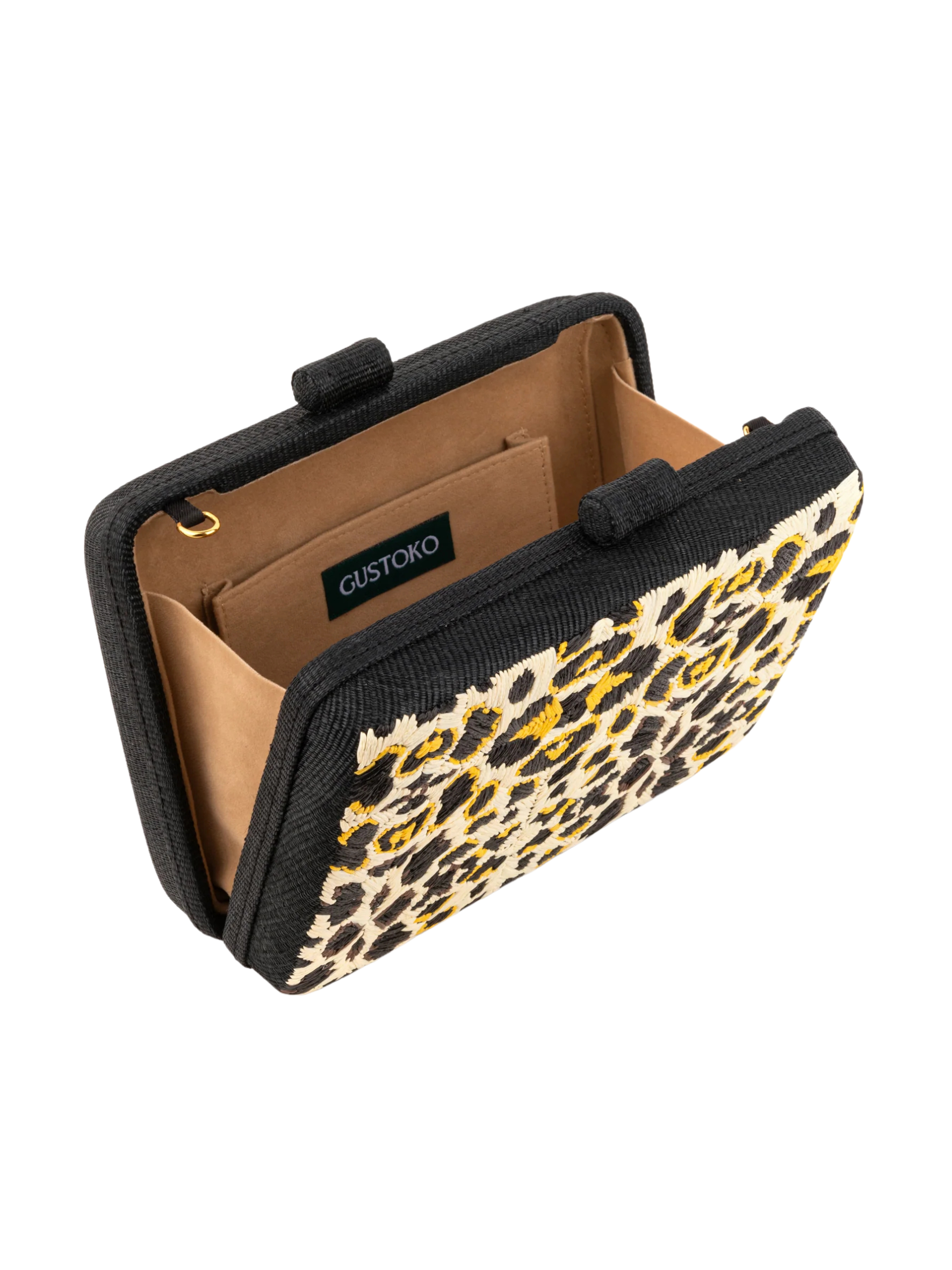 natural fiber animal print clutch