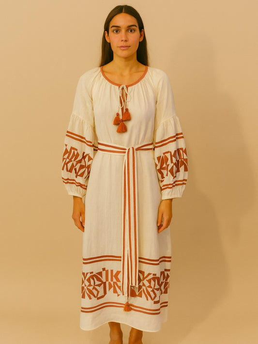 Benaras Dress White Brown