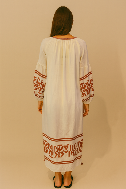 Benaras Dress White Brown