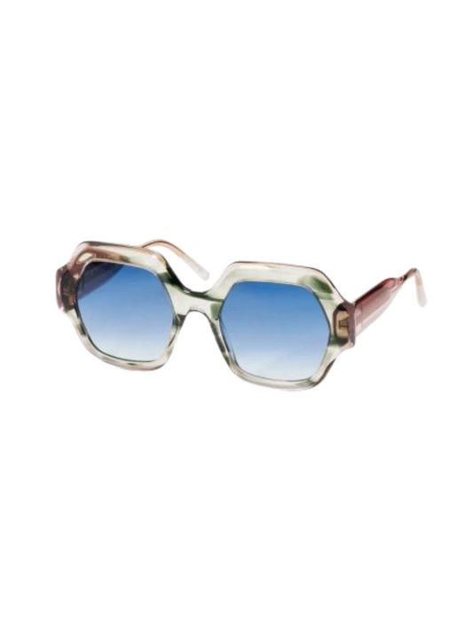 oversized square sunglasses with a translucent marbled frame in green