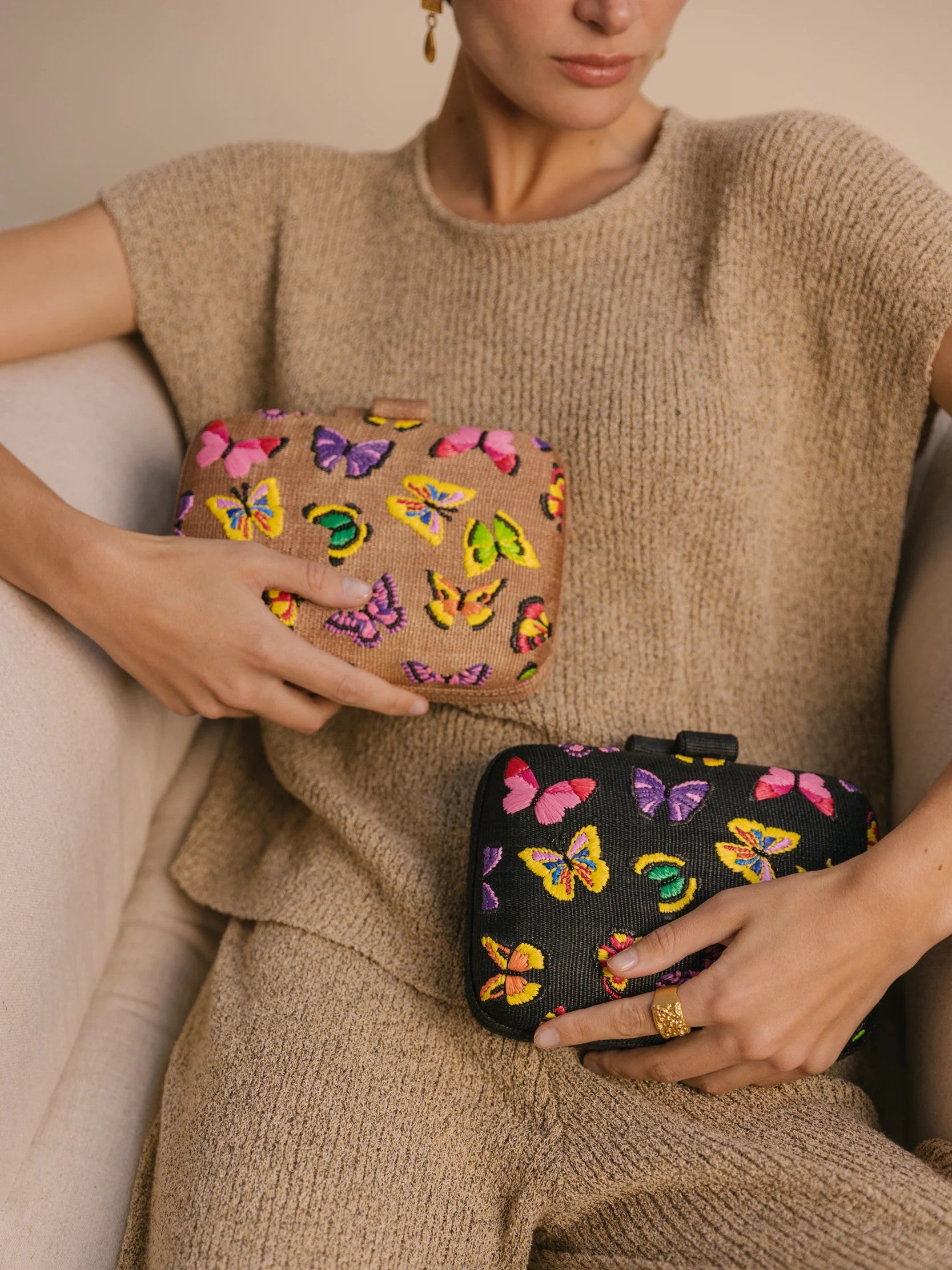 natural clutch with butterfly details