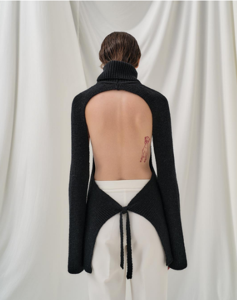 Open back and sides rib sweater