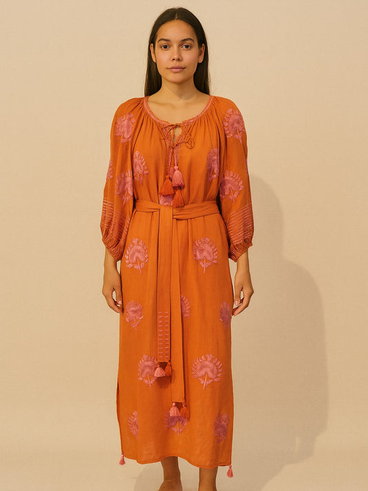 Benaras Dress Orange Pink