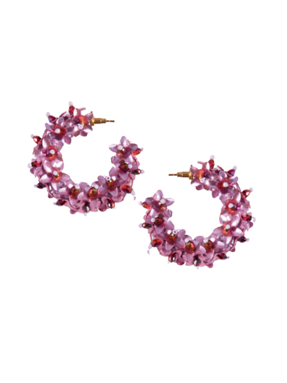 Flower Small Hoop Earrings Pink