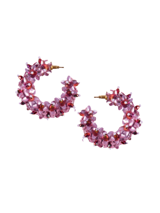 Flower Small Hoop Earrings Pink
