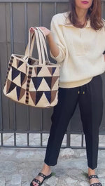 Load and play video in Gallery viewer, Handmade Wayuu Shopping Bag Brown &amp; Beige
