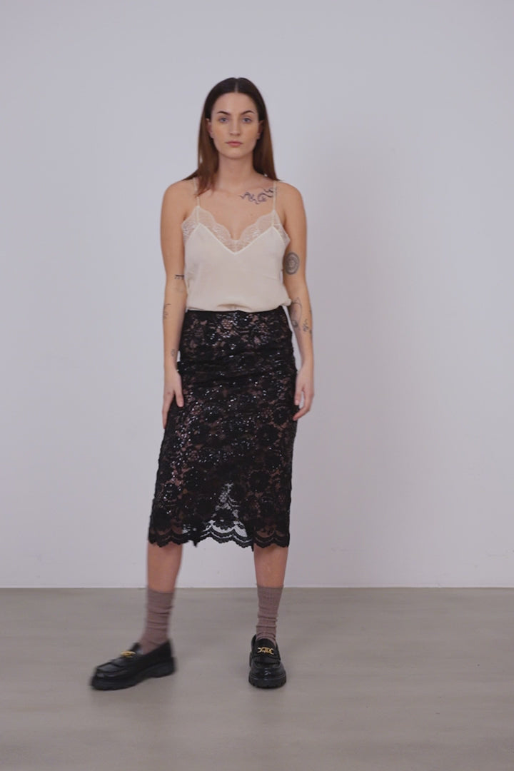 Stella Nova Black Lace Sequins Pencil Skirt