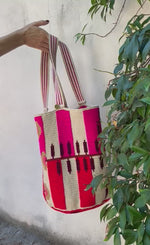 Load and play video in Gallery viewer, Handmade Wayuu Tote Bag Pink &amp; Red
