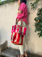 Load image into Gallery viewer, Handmade Wayuu Tote Bag Pink &amp; Red
