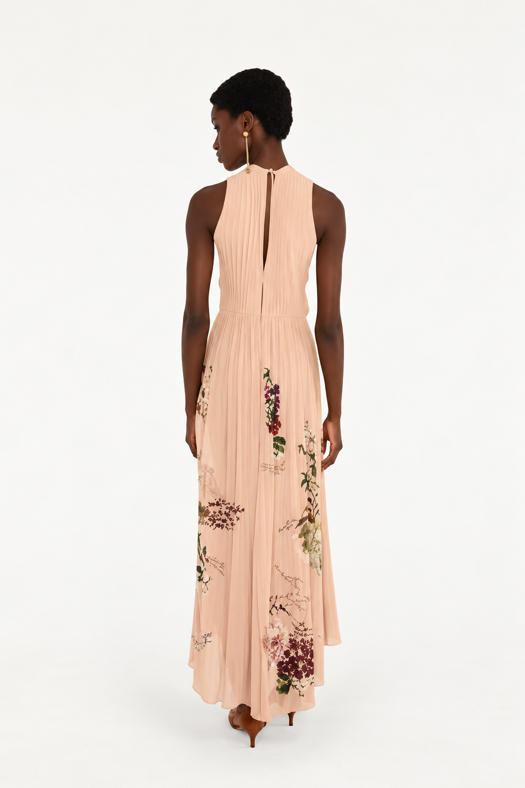 Farm Rio Blush Silk Pleated Hummingbird Maxi Dress