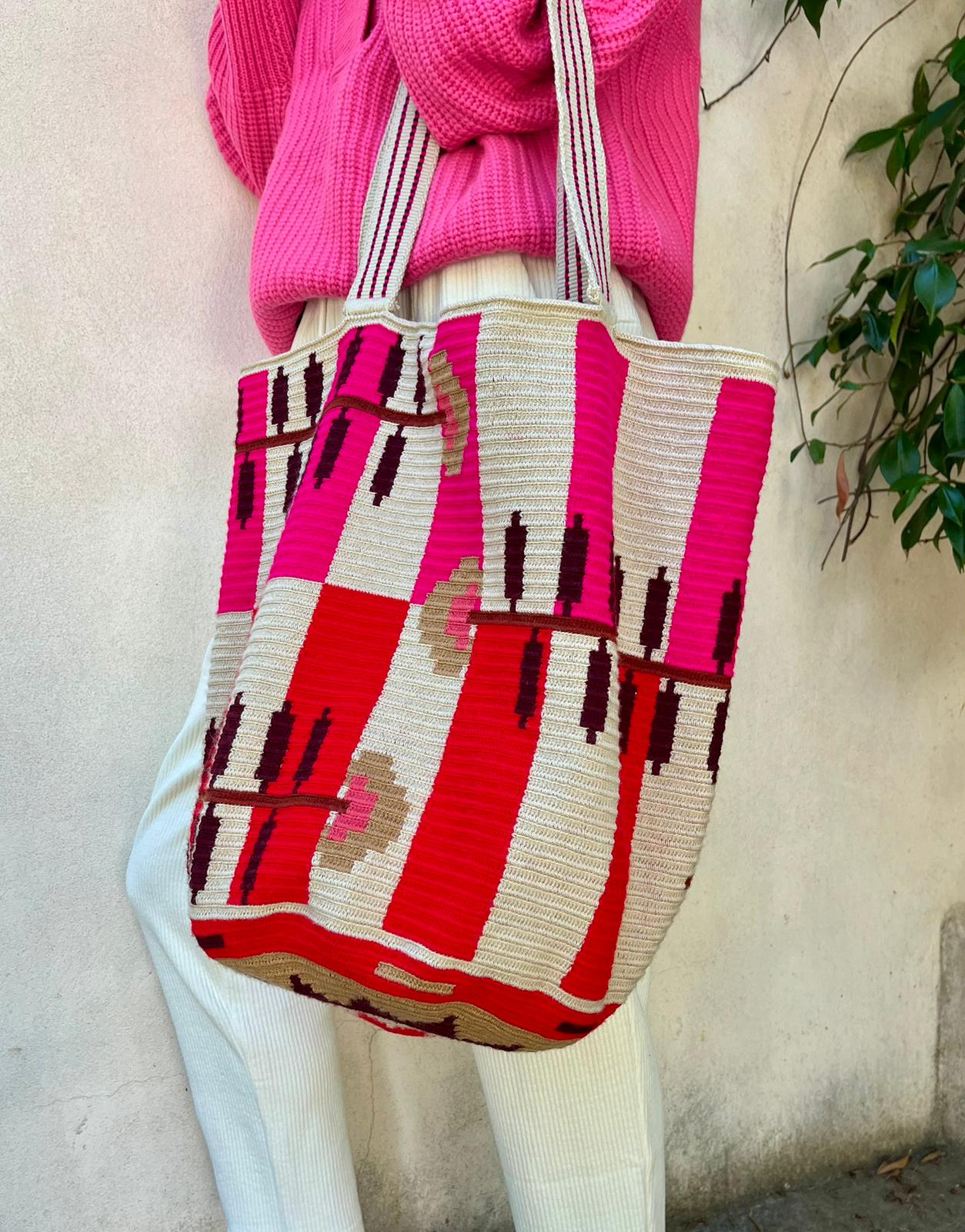 Handmade Wayuu Tote Bag Pink & Red