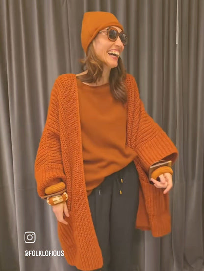 Oversized Knit Coat Rust
