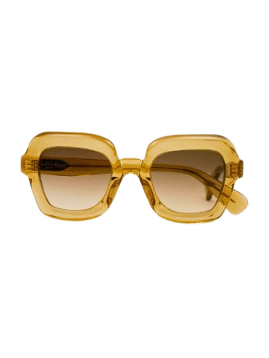 Oversized square sunglasses with a translucent amber-yellow frame