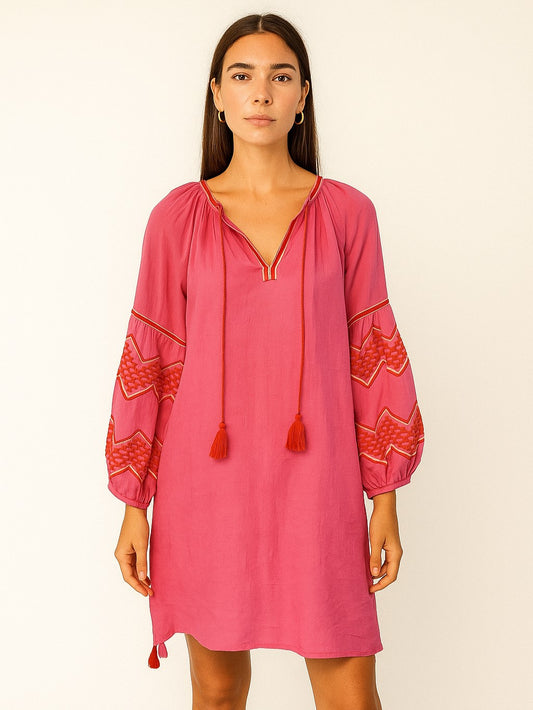 Benaras Short Dress Fucshia Red Pink