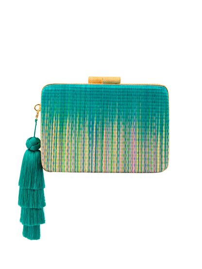 Green clutch bag with tassel 