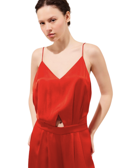 red silk jumpsuit 