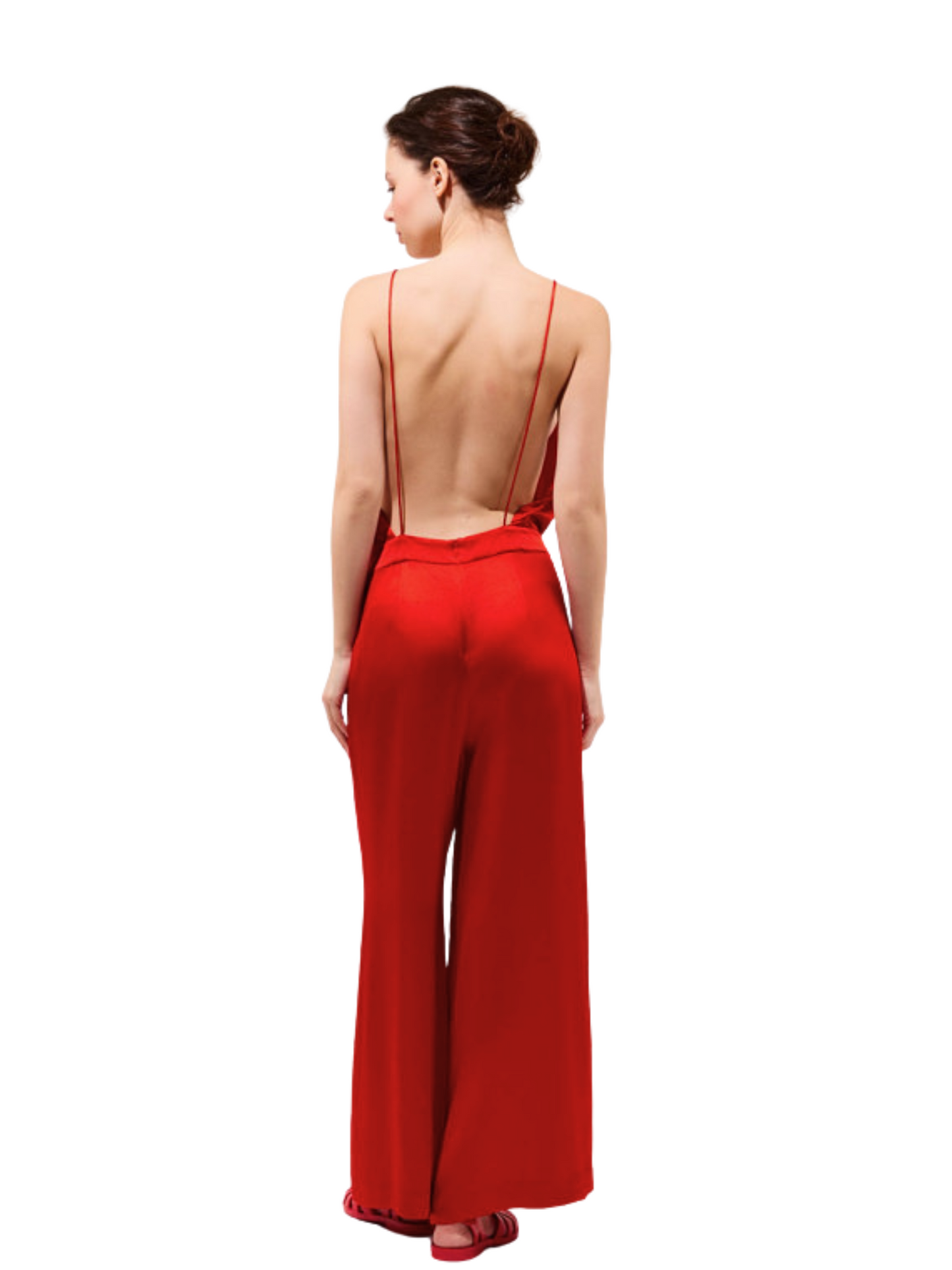 red silk jumpsuit 