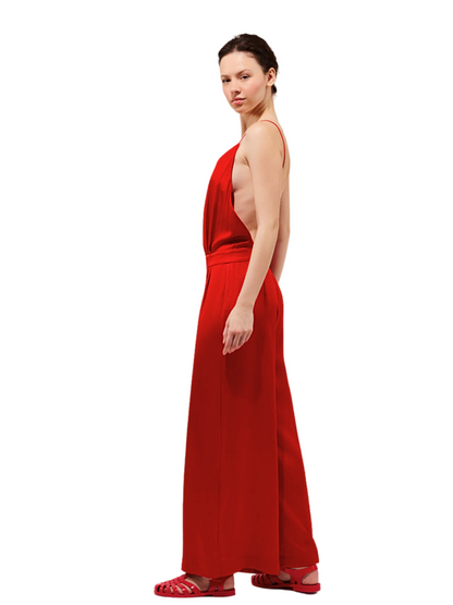 red silk jumpsuit 