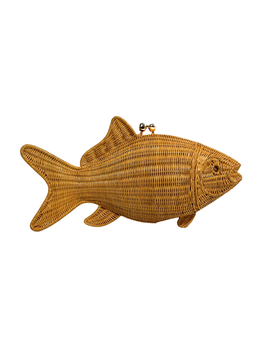 Woven fish-shaped clutch bag 