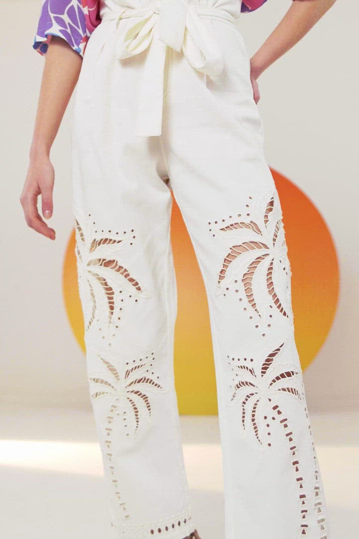 Palm Tree Embroidered Pants