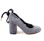 Load image into Gallery viewer, Piluca Gray suede block heel pumps with contrasting tie

