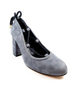 Load image into Gallery viewer, Piluca Gray suede block heel pumps with contrasting tie
