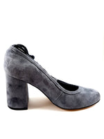 Load image into Gallery viewer, Piluca Gray suede block heel pumps with contrasting tie
