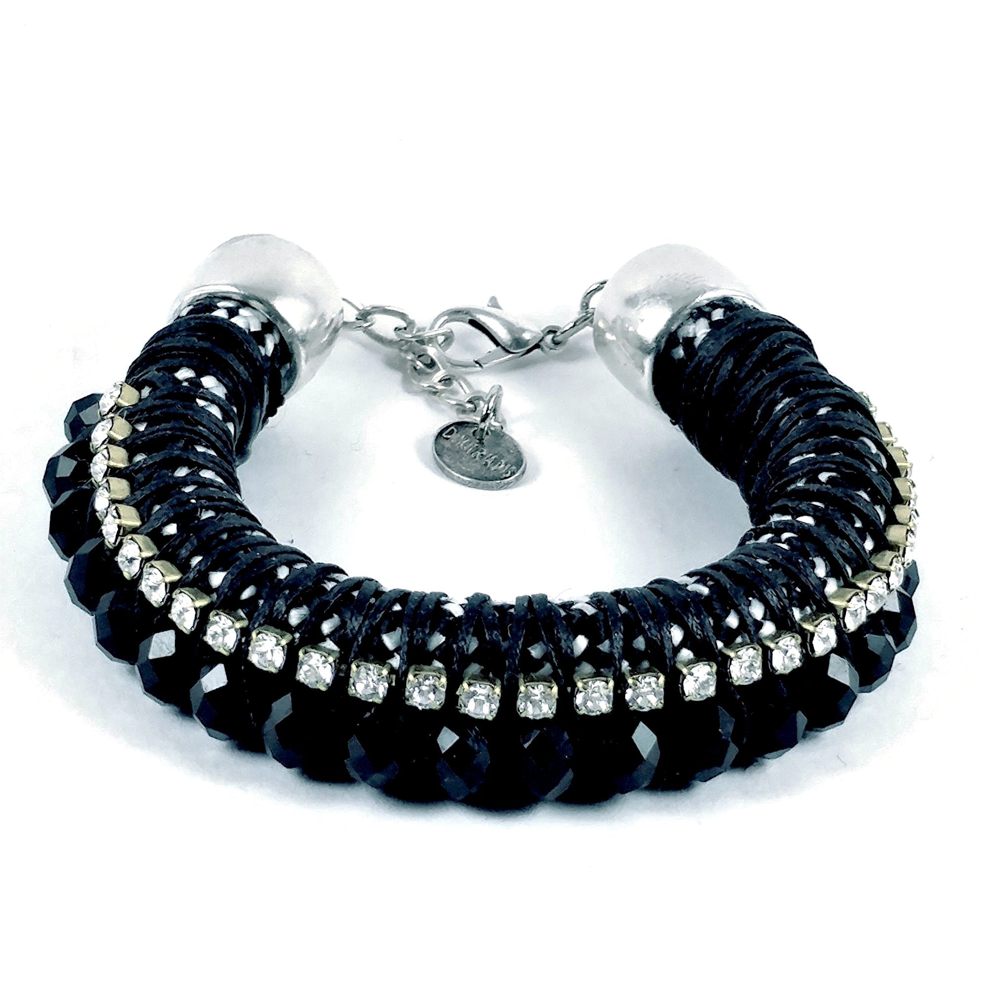 Black Tweed Bracelet with Swarovski Crystals