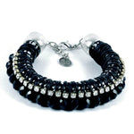 Load image into Gallery viewer, Black Tweed Bracelet with Swarovski Crystals

