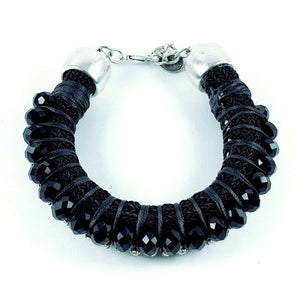 Black Tweed Bracelet with Swarovski Crystals