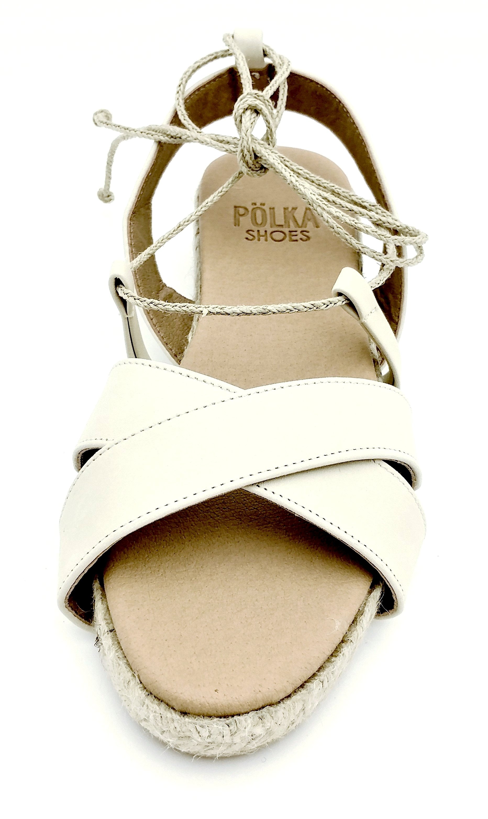 Romana Flat Tie Up Sandal Espadrille in Ivory Leather