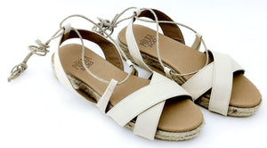 Romana Flat Tie Up Sandal Espadrille in Ivory Leather