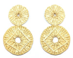 Load image into Gallery viewer, Large double disc raffia earrings in Natural with embroidered design
