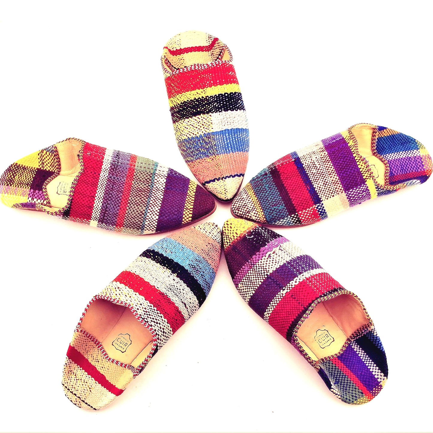 Upcycled Babouches from Vintage Moroccan blankets Multicolor Plaid