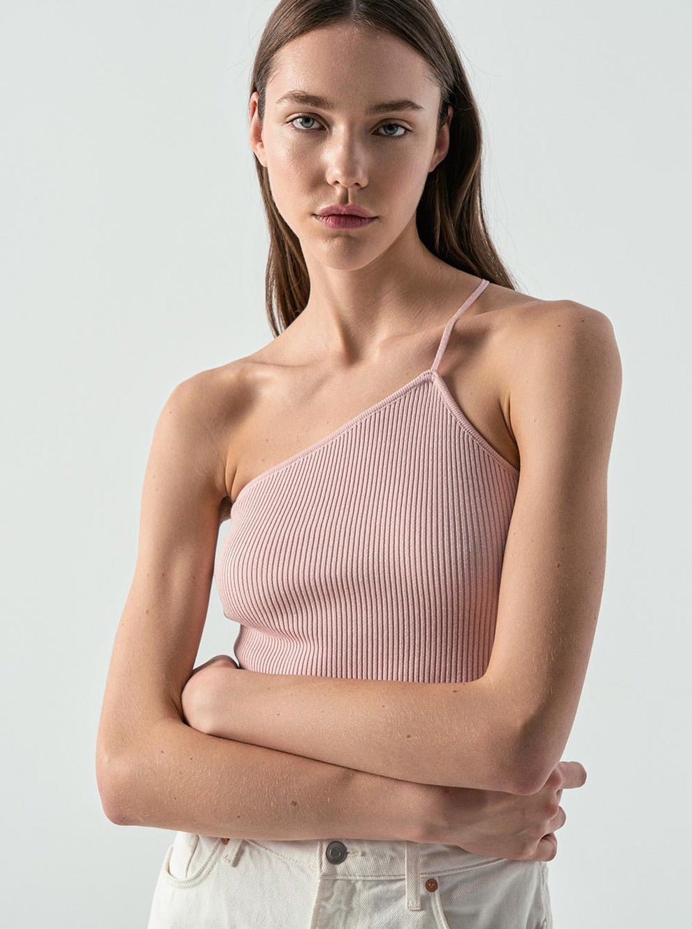 Ribbed Shoulder-less Top