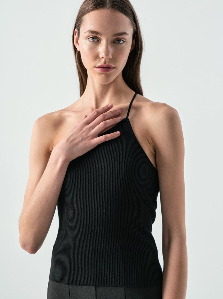 Ribbed Shoulder-less Top