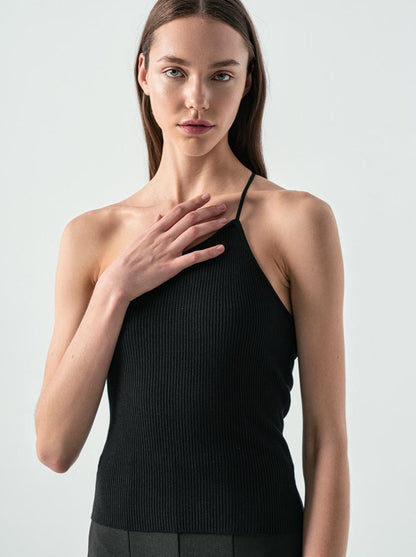 Ribbed Shoulder-less Top