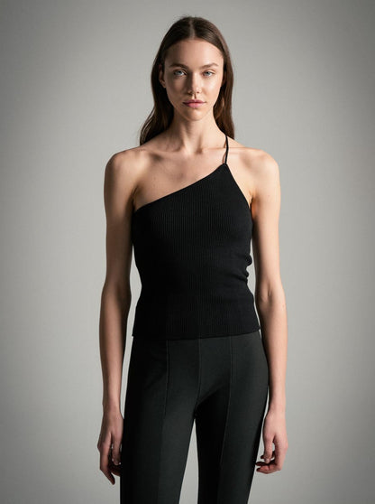 Ribbed Shoulder-less Top